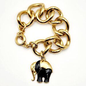 Trina Turk Chunky Gold and Black Enamel Elephant Chain Bracelet